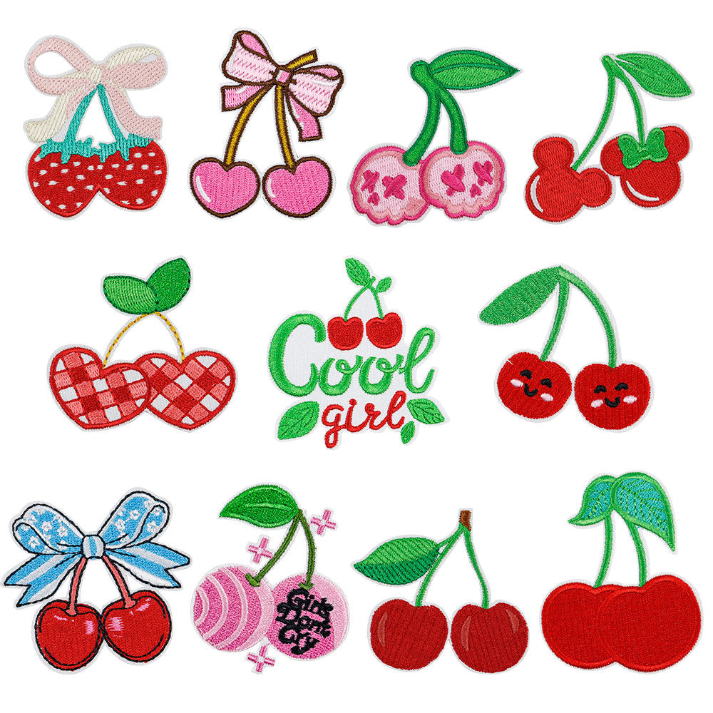 Wholesale  Cherry Embroidered Cloth Sticker No-sewing Girl' s Down et Patch Sticker Holes Sticker Large